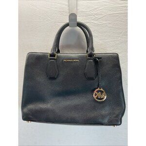 Michael Kors MK Black Pebbled Leather‎ Tote Bag Handbag double handle footed